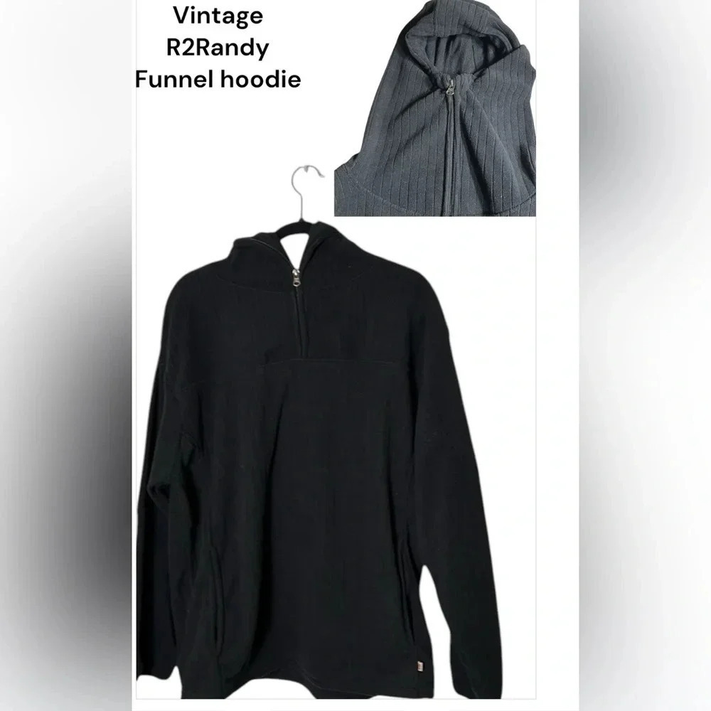Y2K, R2 Randy ribbed,hoodie,quarter zip,funnel neck,Large,toggle,nice cond.